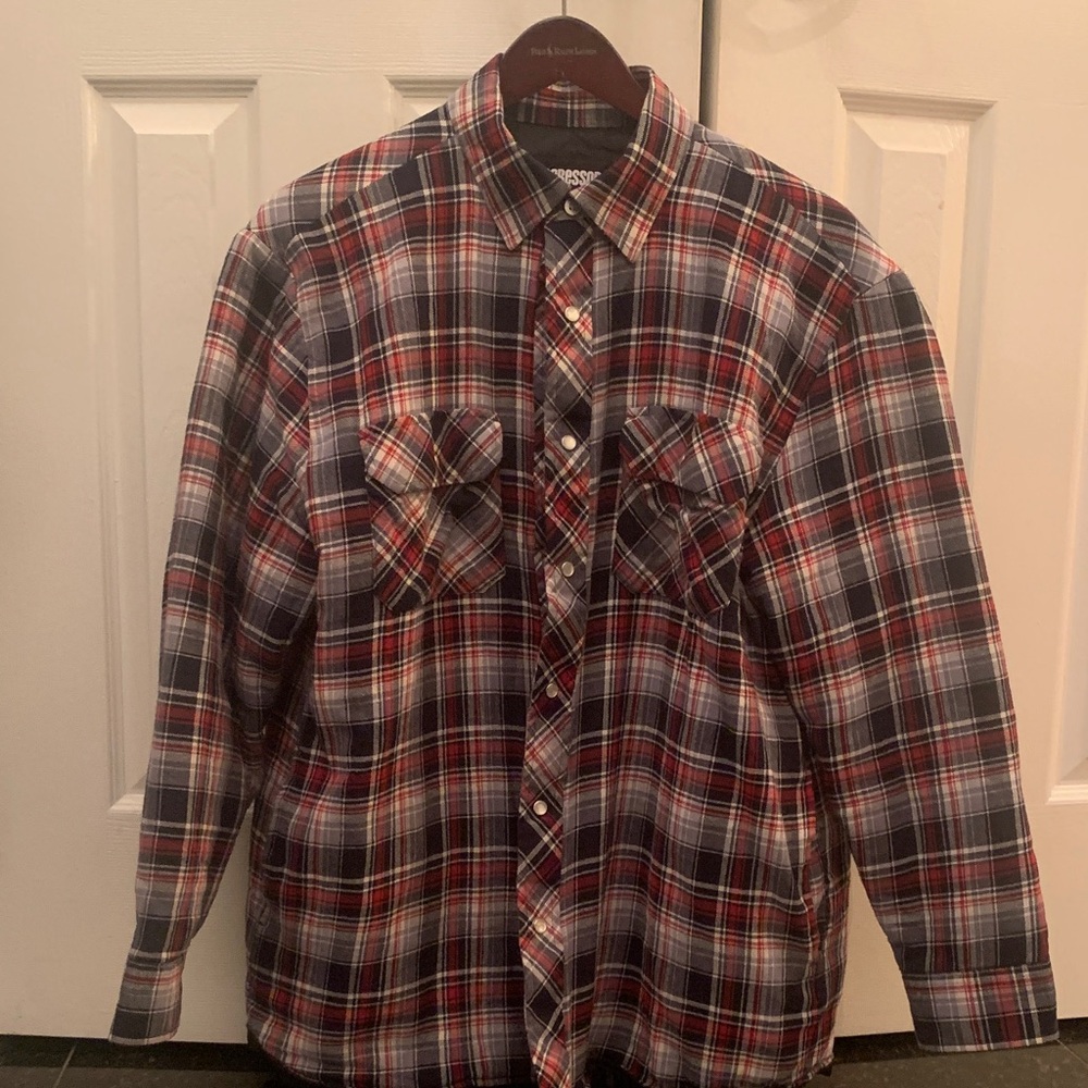 Men's Plaid Shirt Jacket - Red, Black, and White
